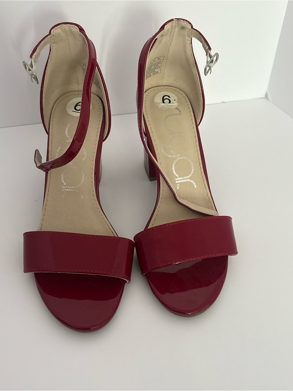 Sugar Red Patent Open-Toe Block Heel Sandals